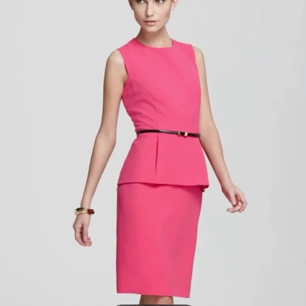 Calvin Klein Vibrant Pink Peplum Dress with Belt